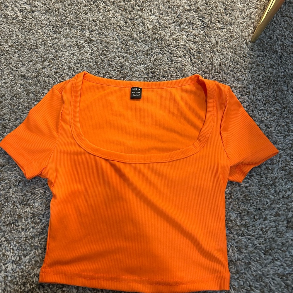 SHEIN Vibrant Orange Ribbed Crop Top